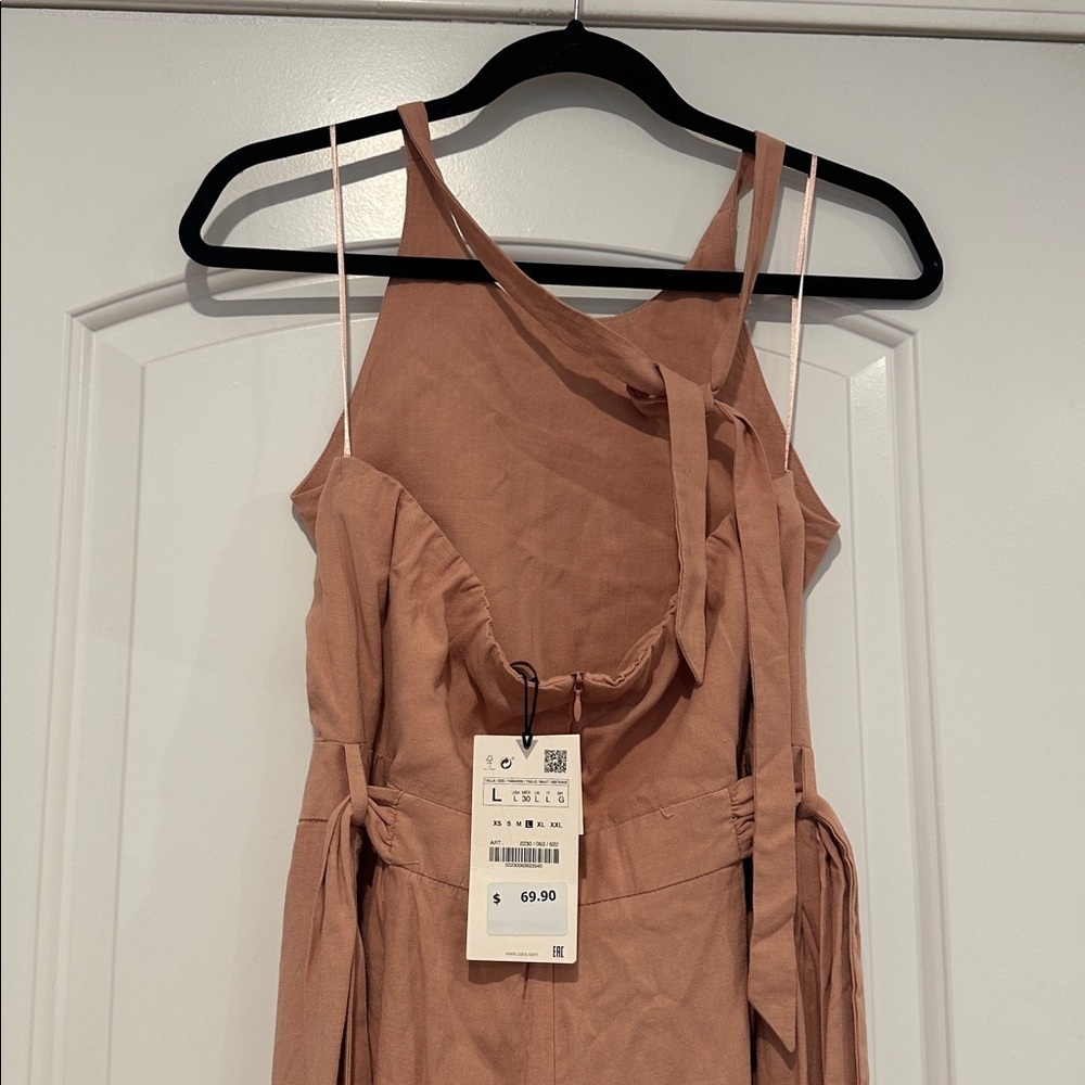 NWT Zara Mauve Viscose Linen Blend Wide Leg Sleeveless Halter Jumpsuit Pockets L - Picture 9 of 12